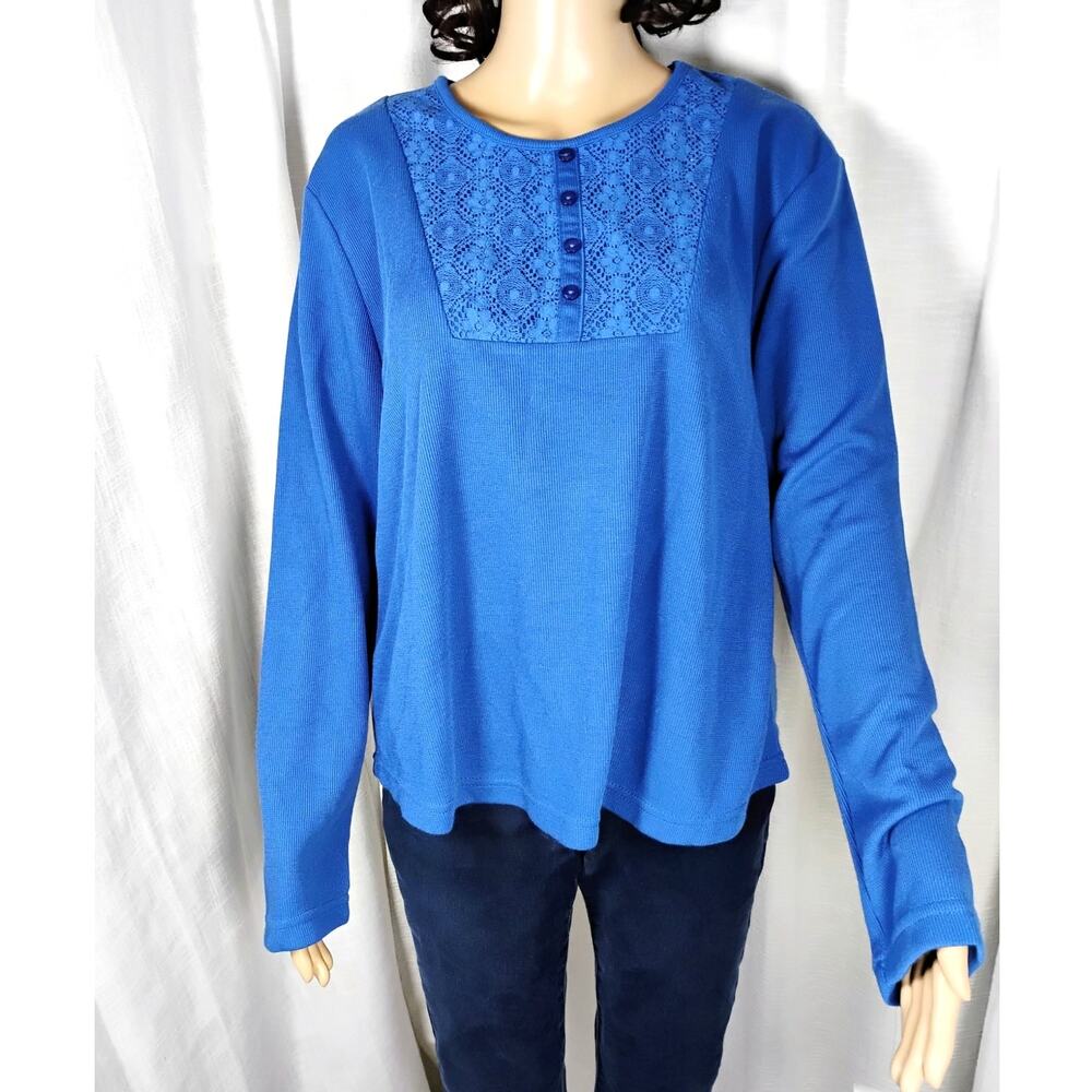 NWT Speculation Blue Henley Sweater Lace Yoke Long Sleeve Womens XL